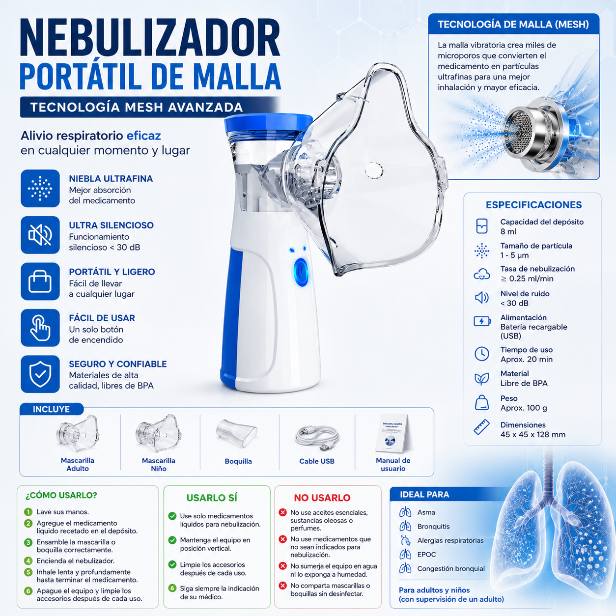 NEBULIZADOR PORTÁTIL DE MALLA