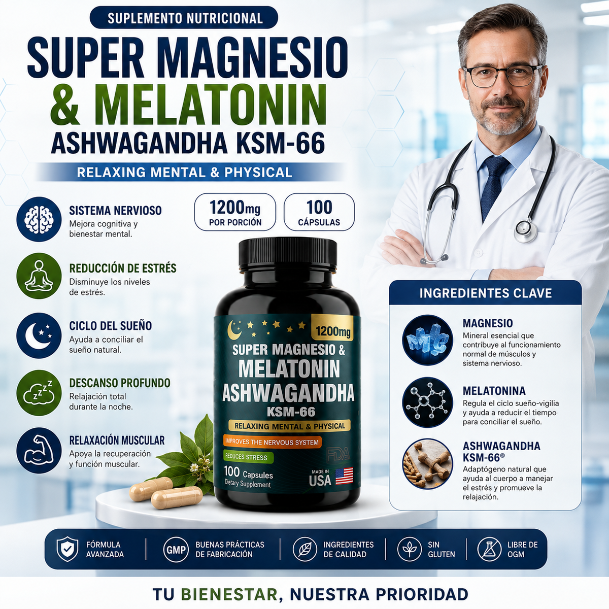 SUPER MAGNESIO & MELATONIN + ASHWAGANDHA KSM-66