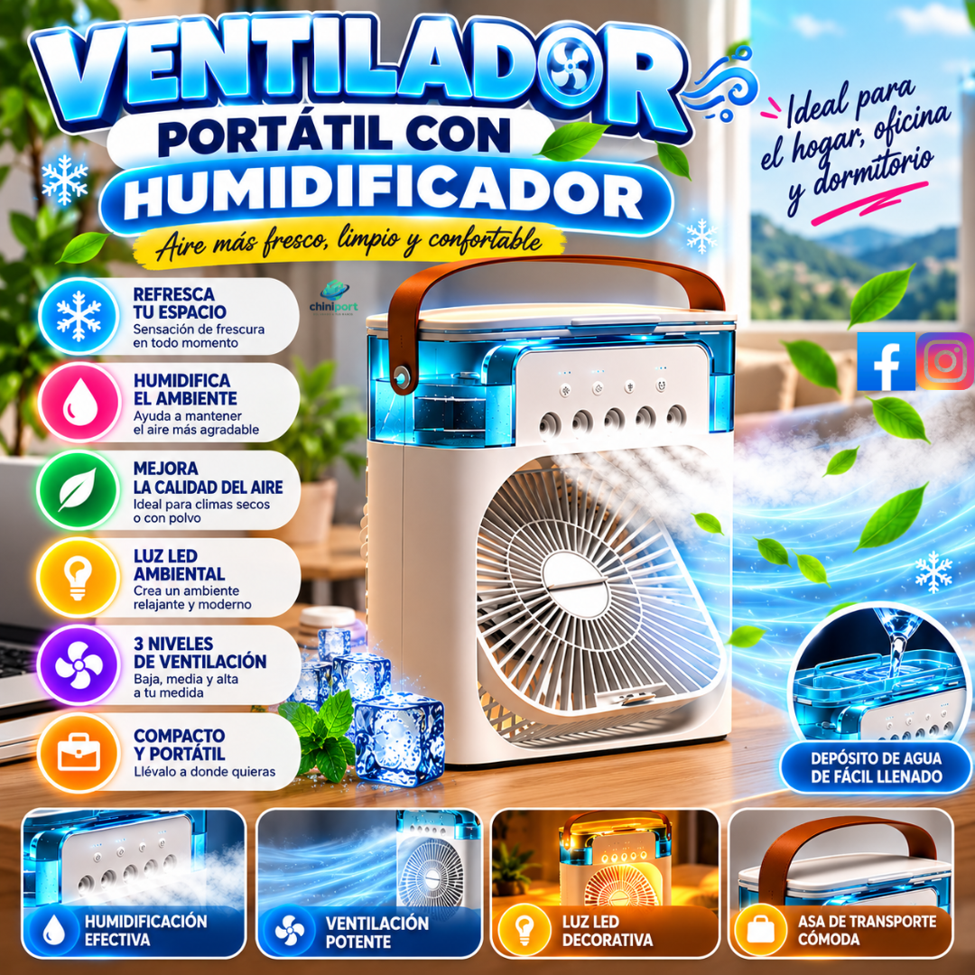 VENTILADOR PORTÁTIL CON HUMIDIFICADOR