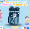 BOTELLA DOBLE DE PLÁSTICO TRANSPARENTE CON DISEÑO TIERNO