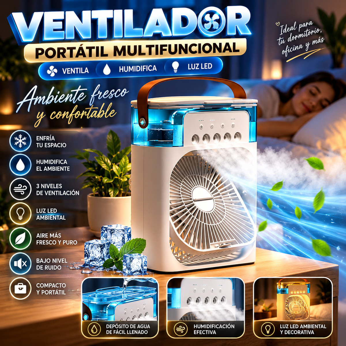 VENTILADOR PORTÁTIL CON HUMIDIFICADOR