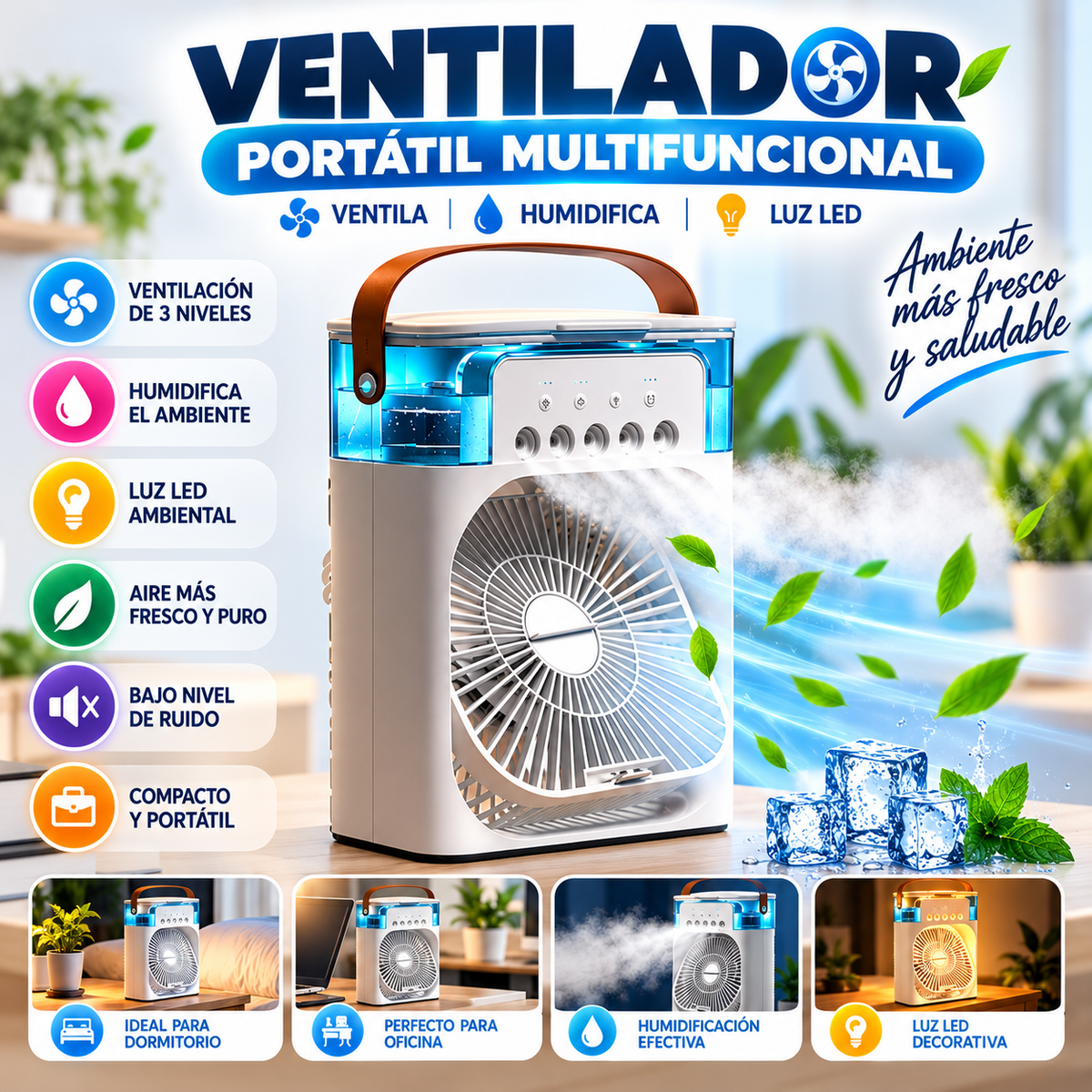 VENTILADOR PORTÁTIL CON HUMIDIFICADOR