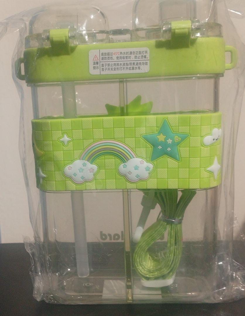 BOTELLA DOBLE DE PLÁSTICO TRANSPARENTE CON DISEÑO TIERNO