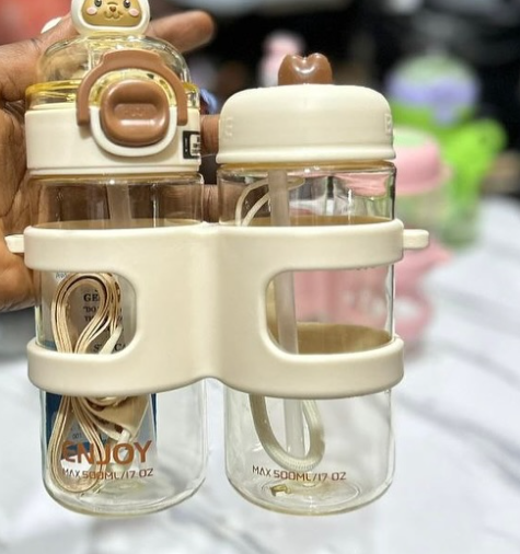 BOTELLA DOBLE DE PLÁSTICO TRANSPARENTE DE 500 ML C/U